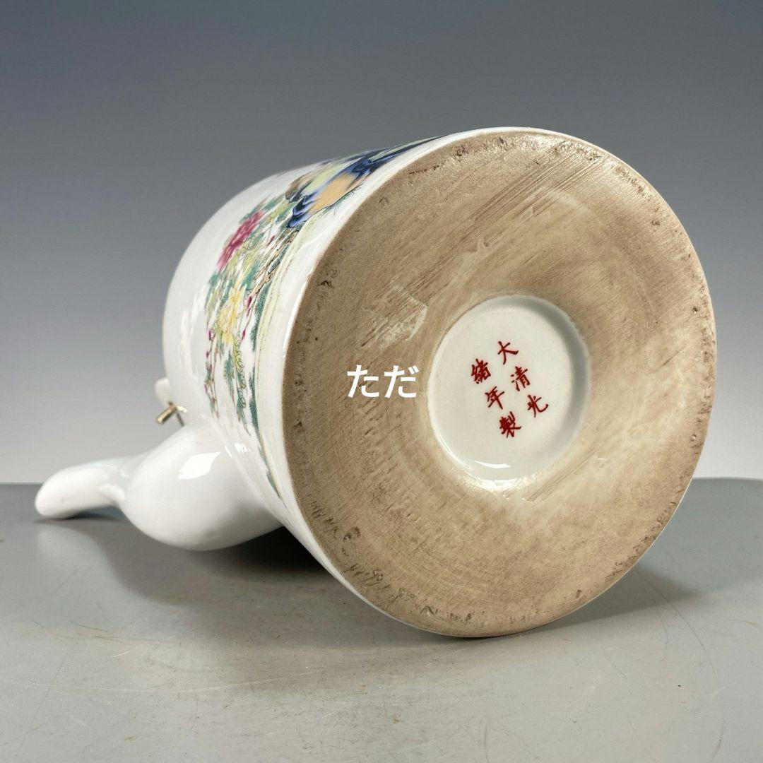 中国茶器 粉彩富貴吉祥図提梁壺 茶壺 煎茶器 工芸品 置物