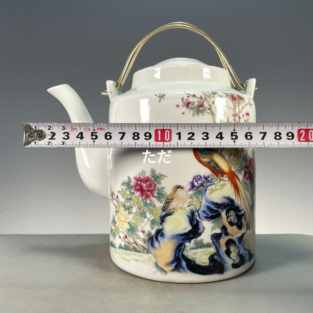 中国茶器 粉彩富貴吉祥図提梁壺 茶壺 煎茶器 工芸品 置物