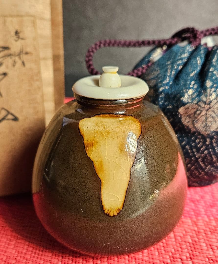 京焼　清水焼　桶谷定一造　文琳茶入　共箱　仕覆付　茶道具　茶器