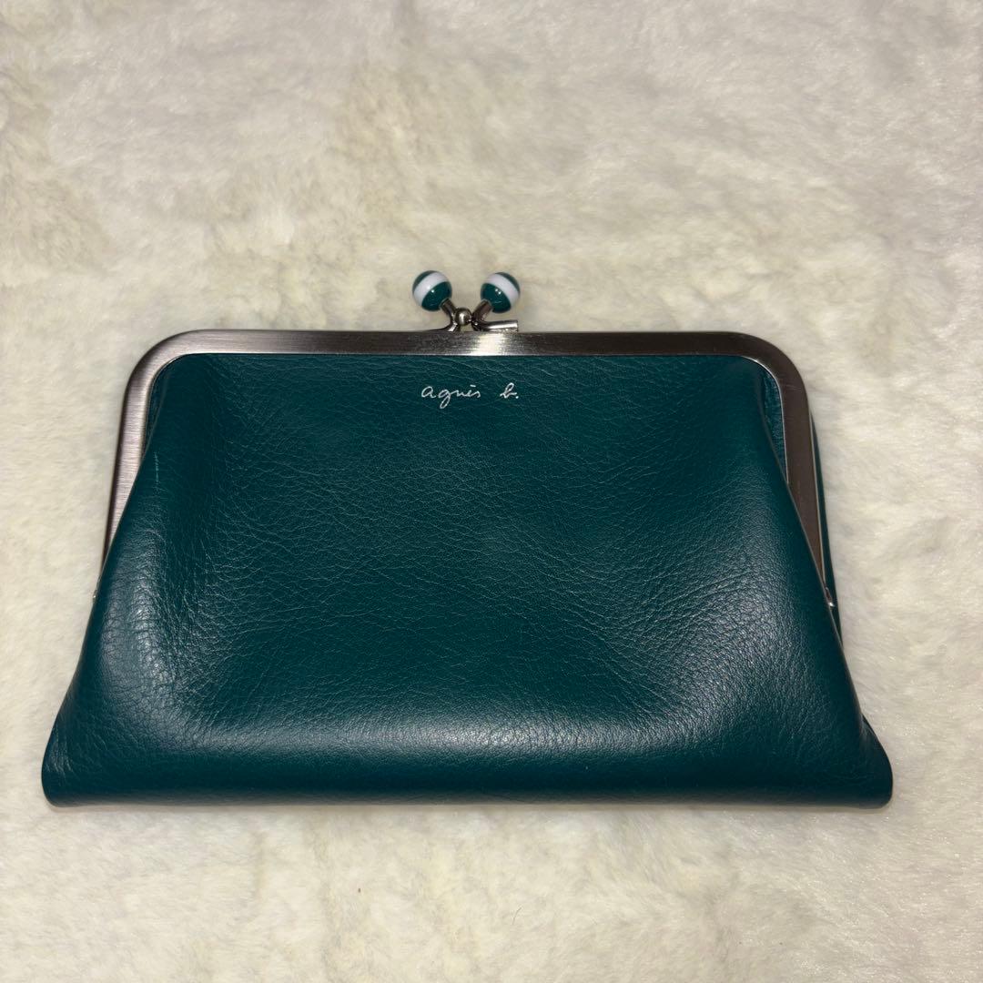 【美品】agnes b. がま口 二つ折り財布 グリーン