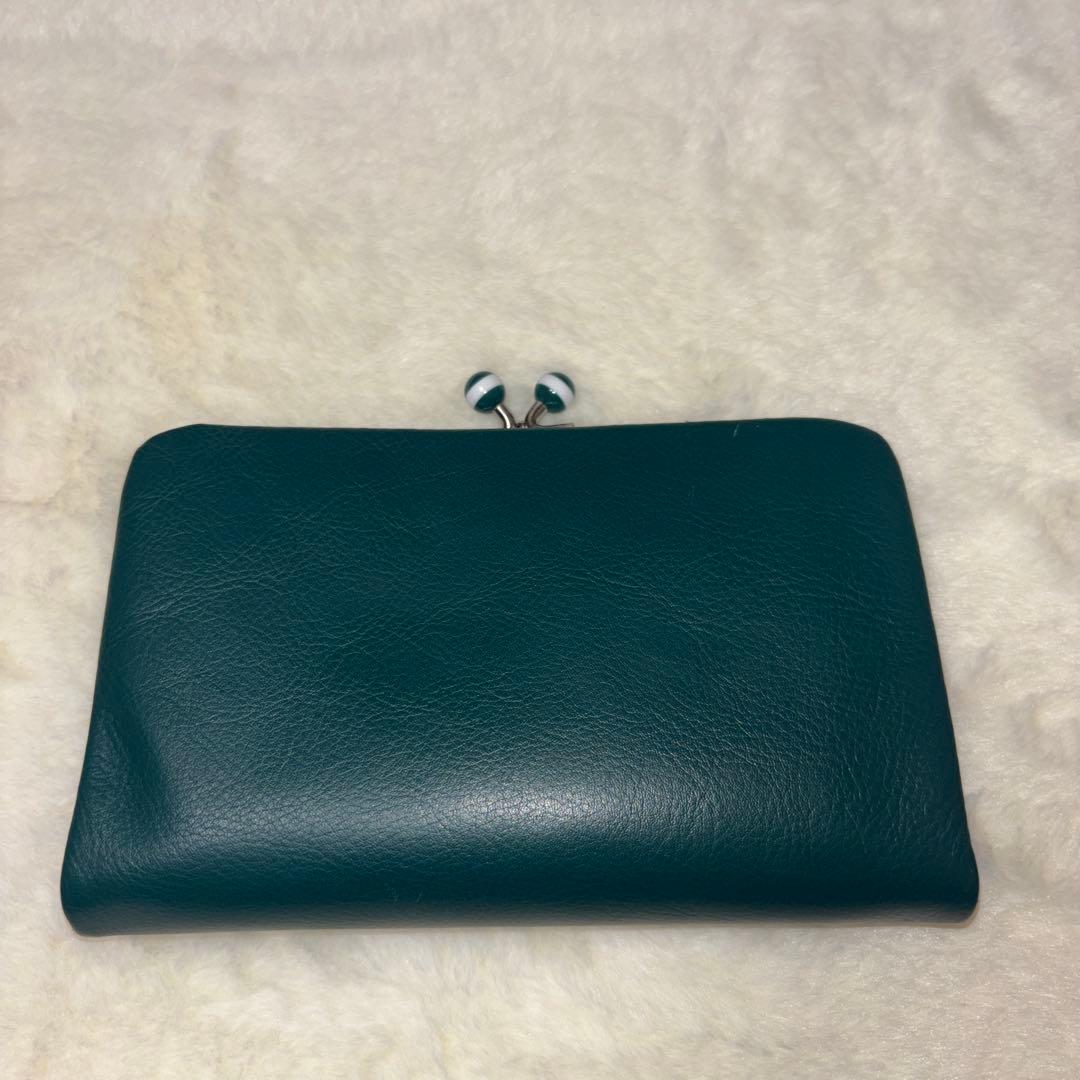 【美品】agnes b. がま口 二つ折り財布 グリーン