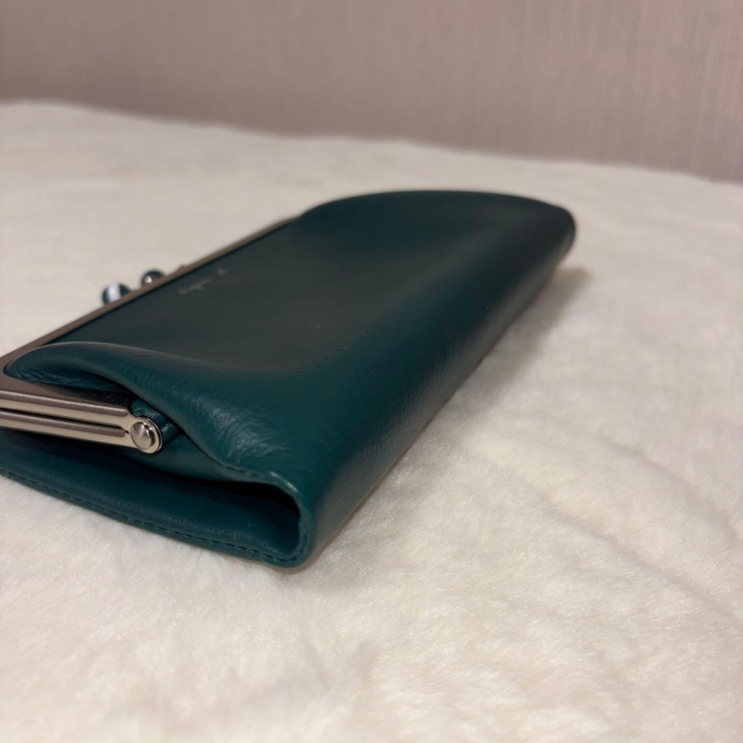 【美品】agnes b. がま口 二つ折り財布 グリーン