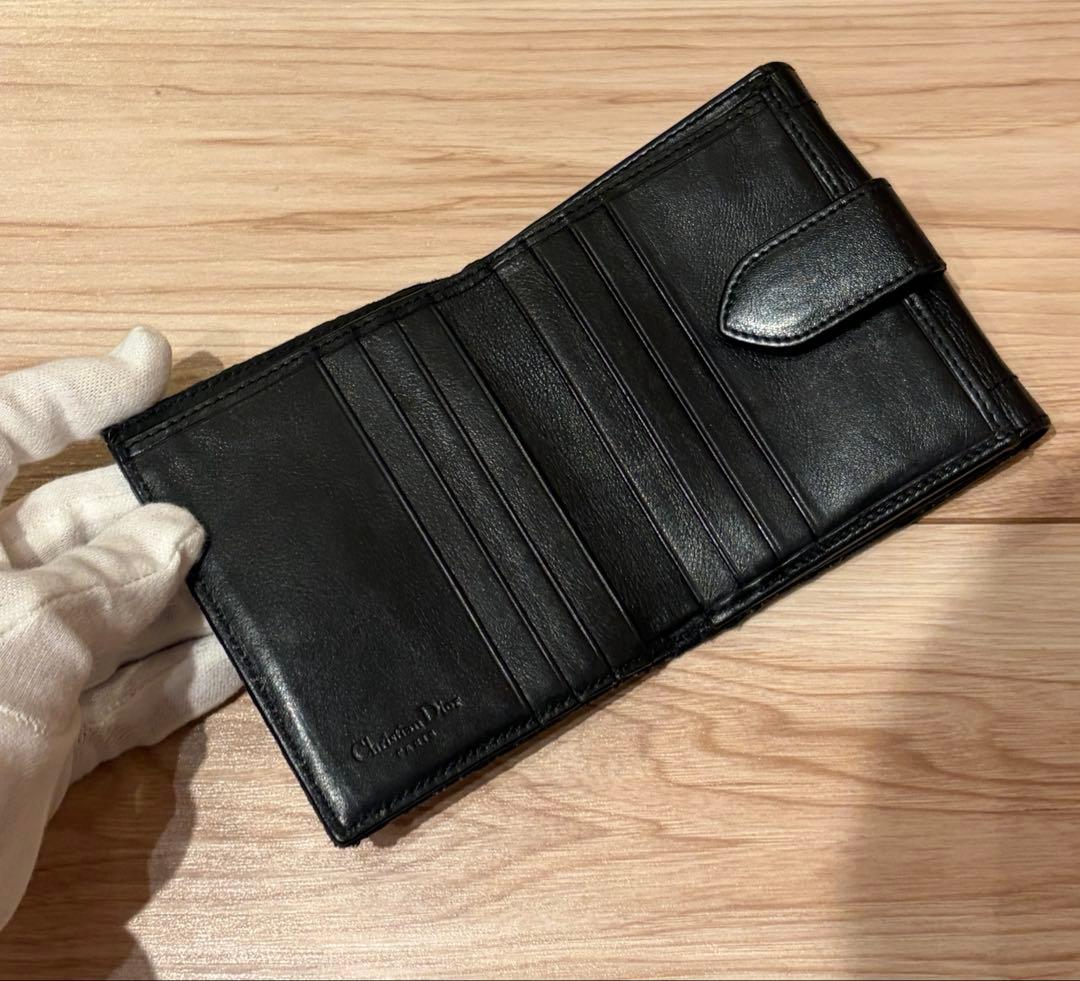【美品】 DIOR トロッター ロゴプレート 二つ折り財布 leather
