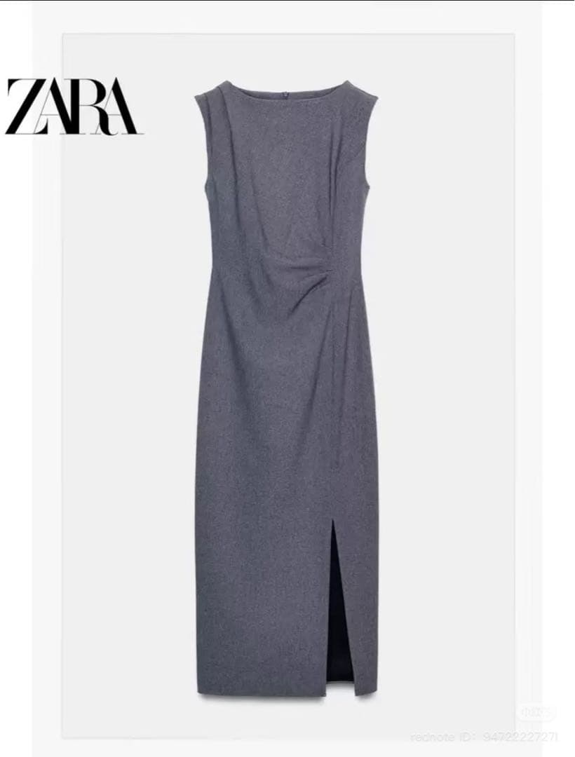 ZARA グレー ドレープミデイワンピース