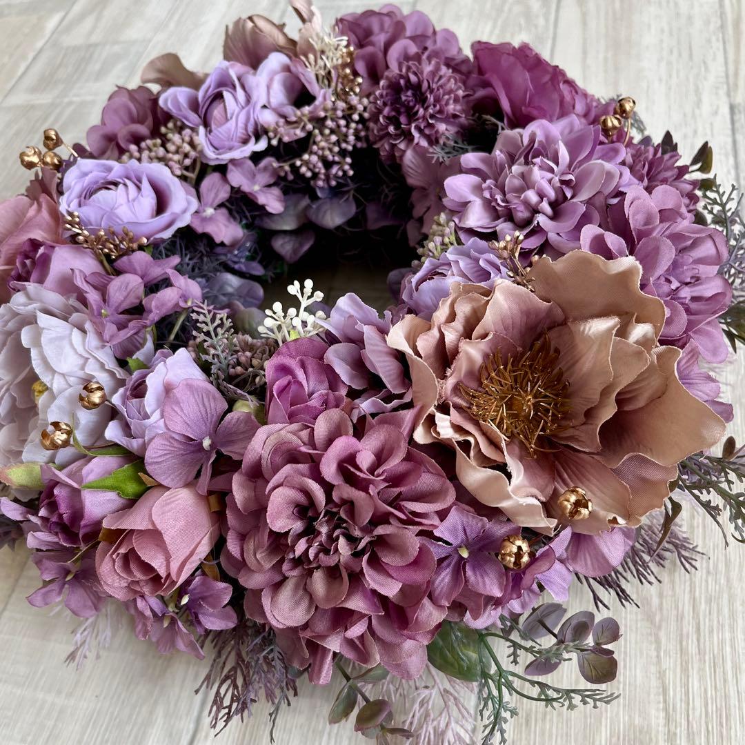 フラワーリース 春 母の日 お花 プレゼント アンティーク パープル ローズ