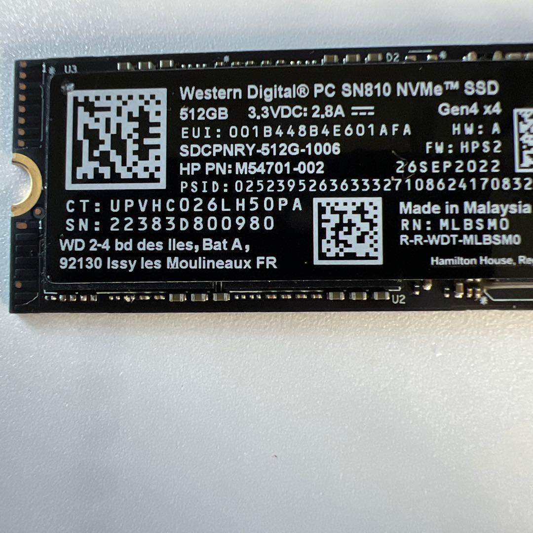 内蔵型SSD WD PC SN810 NVMe SSD 512GB