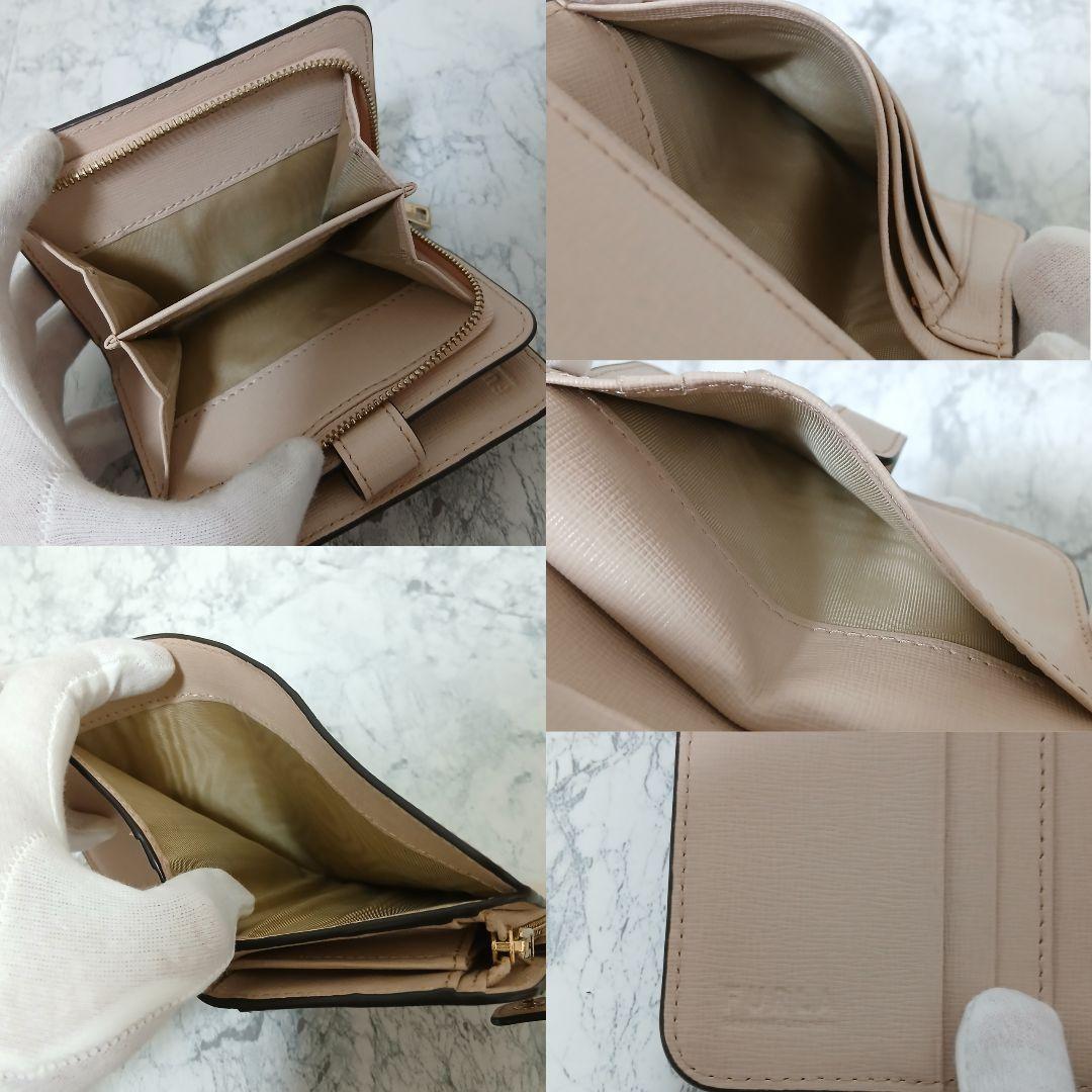 【極美品】FURLA サフィアーノレザー コンパクトウォレット ピンクベージュ