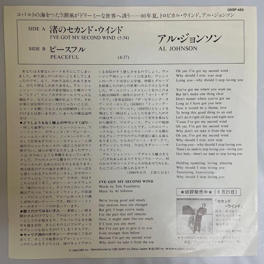 美盤　アル・ジョンソン – 渚のセカンド・ウインド　レコード　オリジナル盤