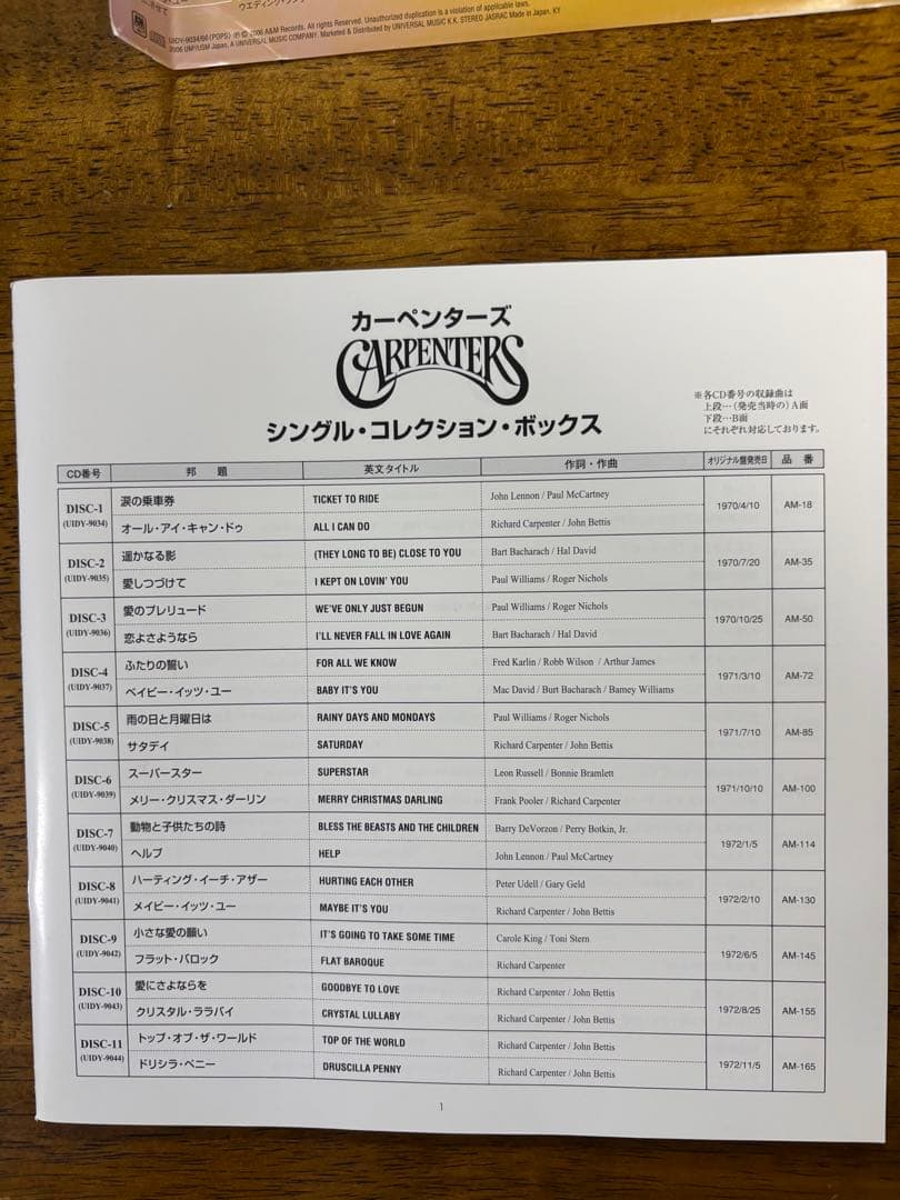カーペンターズ　シングル・コレクション・ボックス