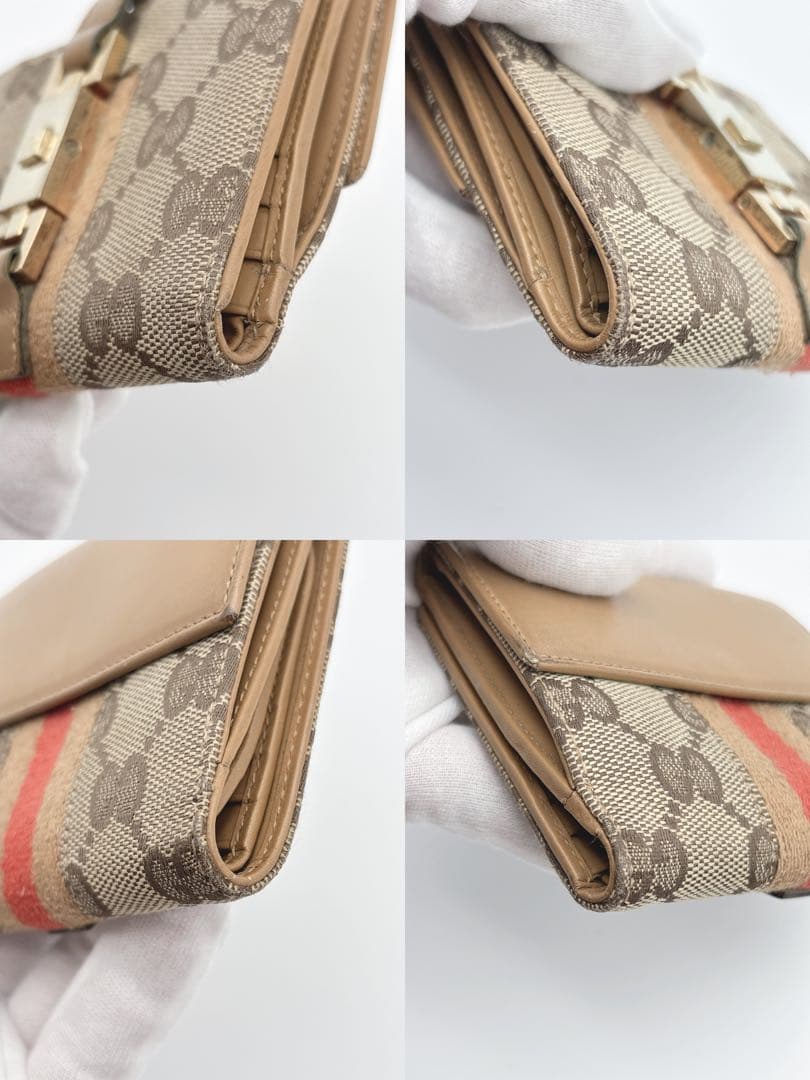 GUCCI GGキャンバス 二つ折り　財布　グッチ　ジャッキー　シェリー　レザー
