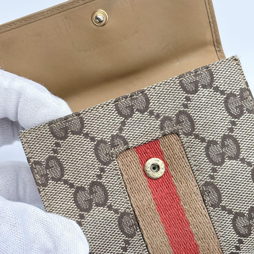 GUCCI GGキャンバス 二つ折り　財布　グッチ　ジャッキー　シェリー　レザー