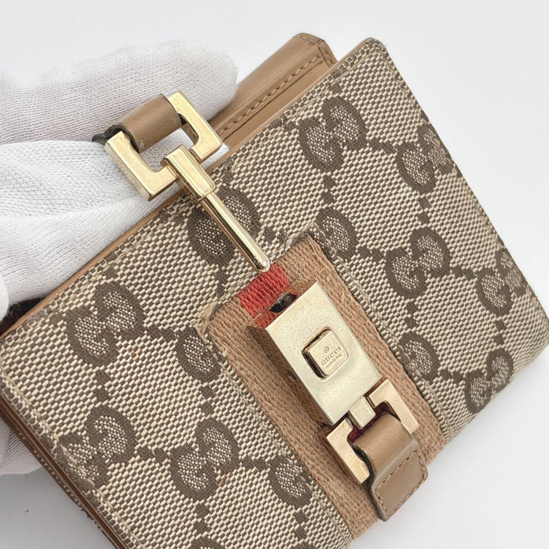 GUCCI GGキャンバス 二つ折り　財布　グッチ　ジャッキー　シェリー　レザー