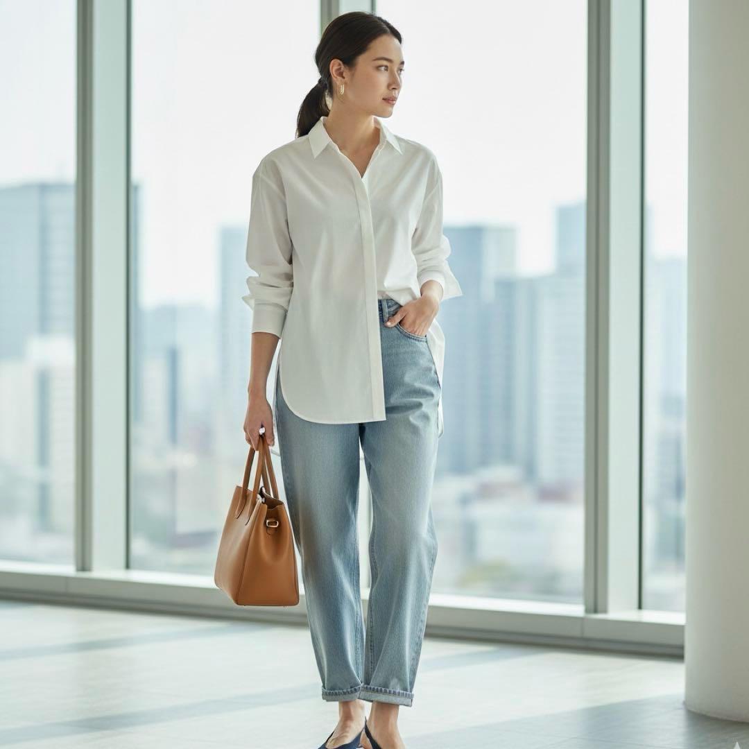 ヤヌーク　Lea デニムパンツ　23 TIC サックスブルー系　ハイウエスト