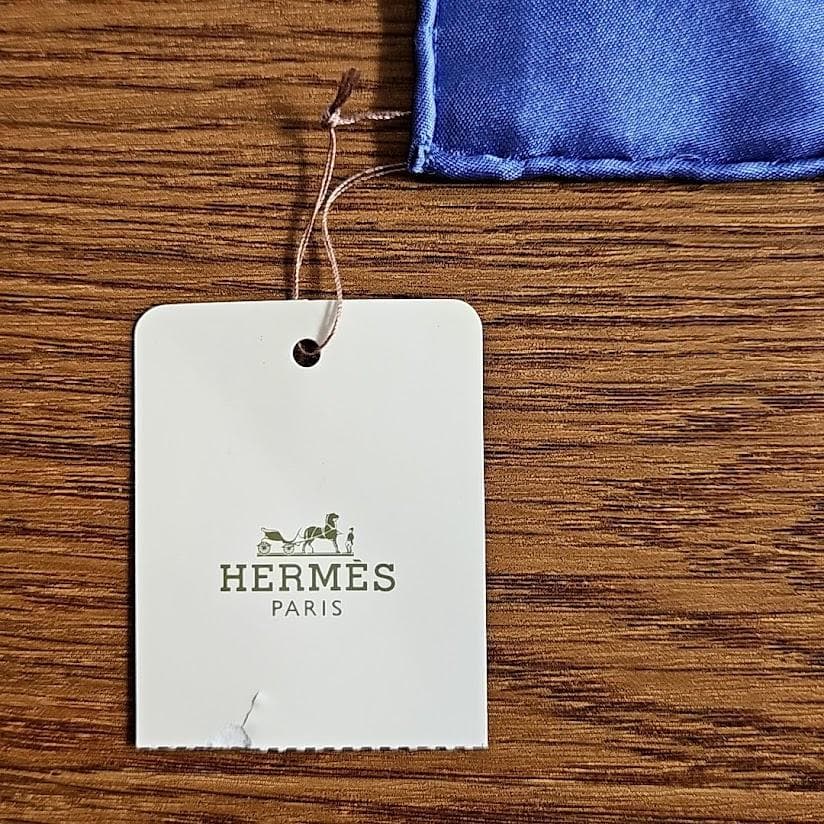 エルメス HERMES ポケットチーフ グランH セイシェルブルー 箱リボン付