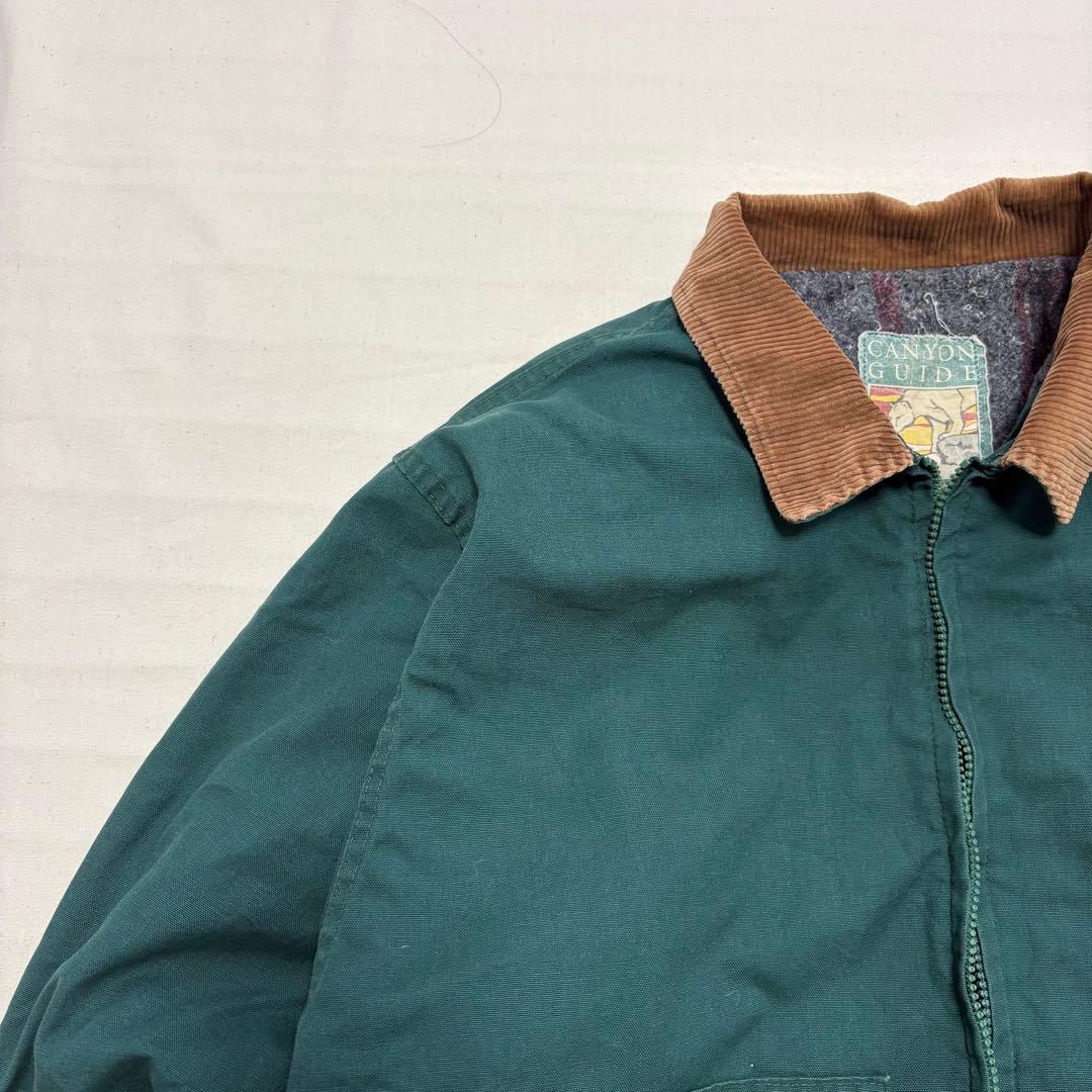 90s USA製CANYON GUIDE ダックジャケットXL刺繍 深緑企業ロゴ