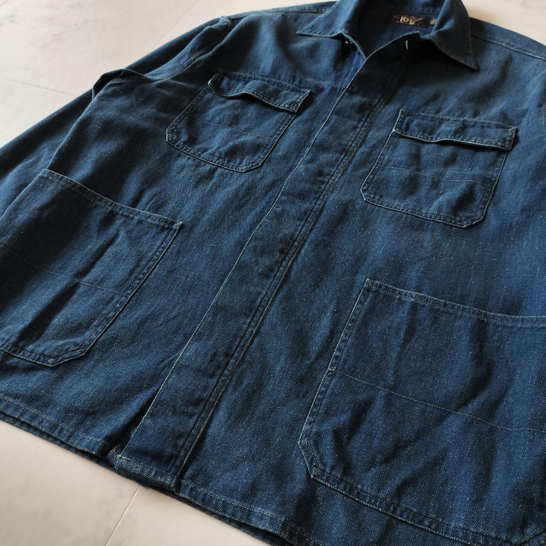 RRL インディゴヘリンボーンカバーオール M リネンコットン オーバーシャツ