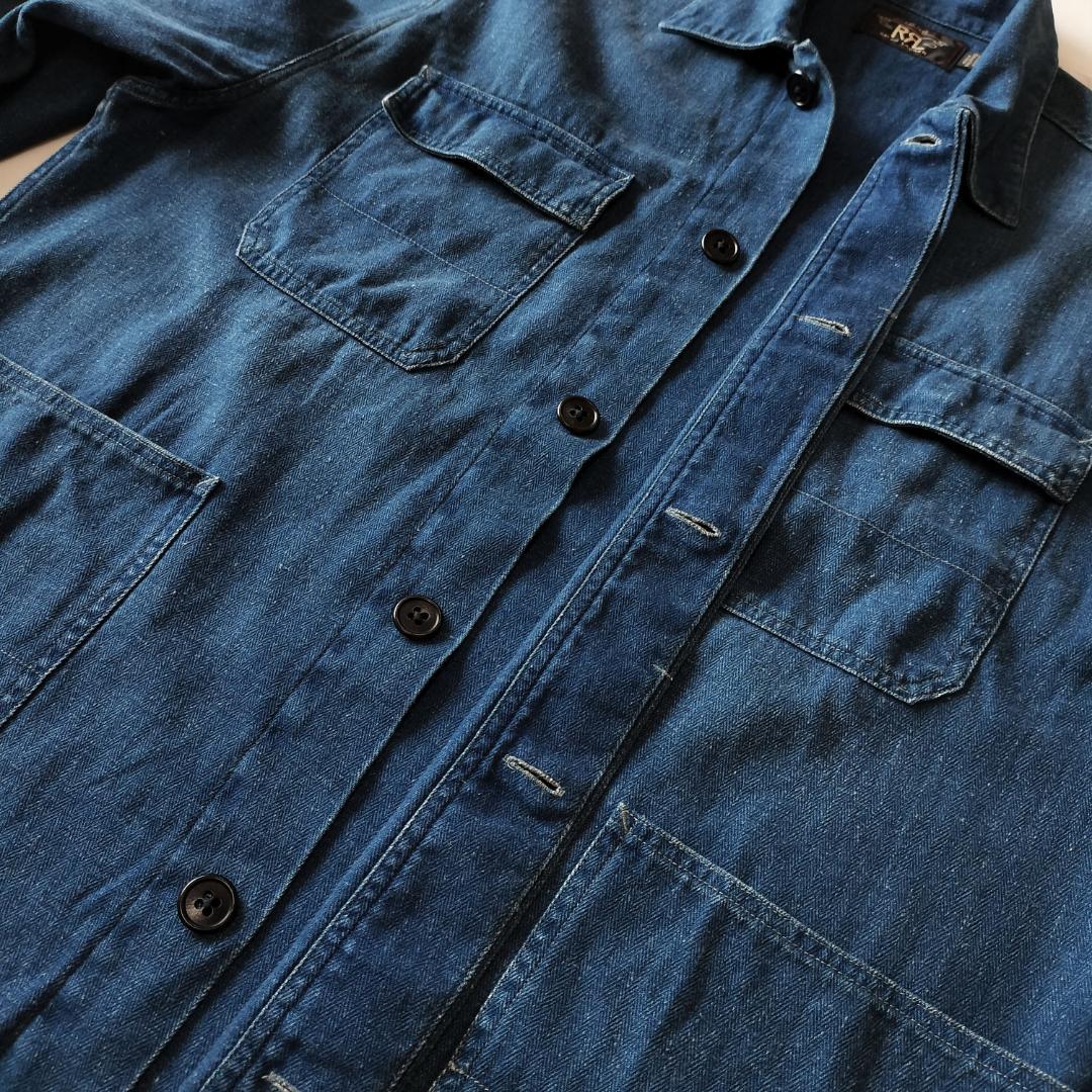 RRL インディゴヘリンボーンカバーオール M リネンコットン オーバーシャツ