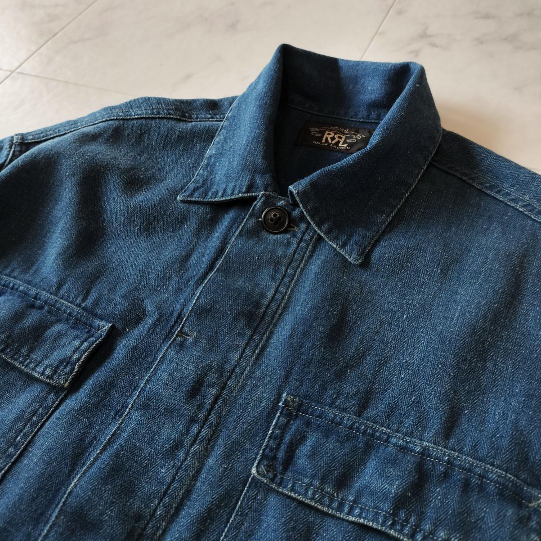 RRL インディゴヘリンボーンカバーオール M リネンコットン オーバーシャツ