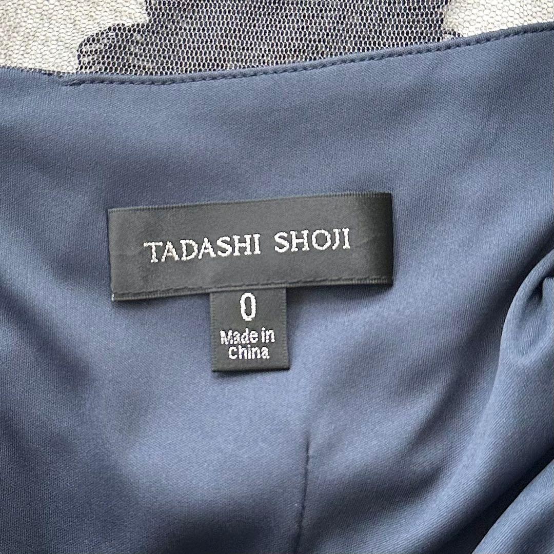 タダシショージ フラワー 花柄 レース タイト ドレス ワンピース 0 ネイビー