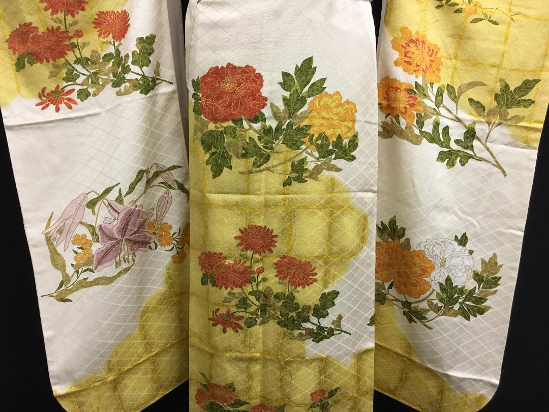 本加工白地に黄色×金染め分け 四季の花 振袖 フルセット 多ち花