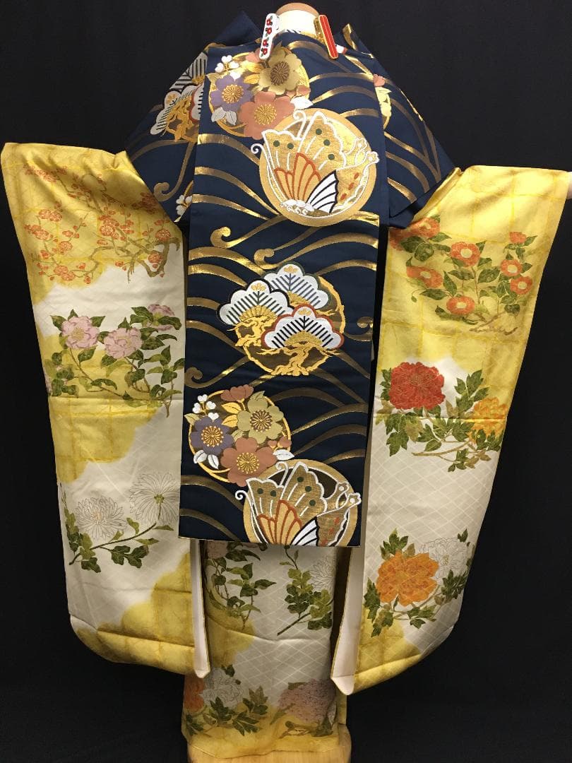 本加工白地に黄色×金染め分け 四季の花 振袖 フルセット 多ち花
