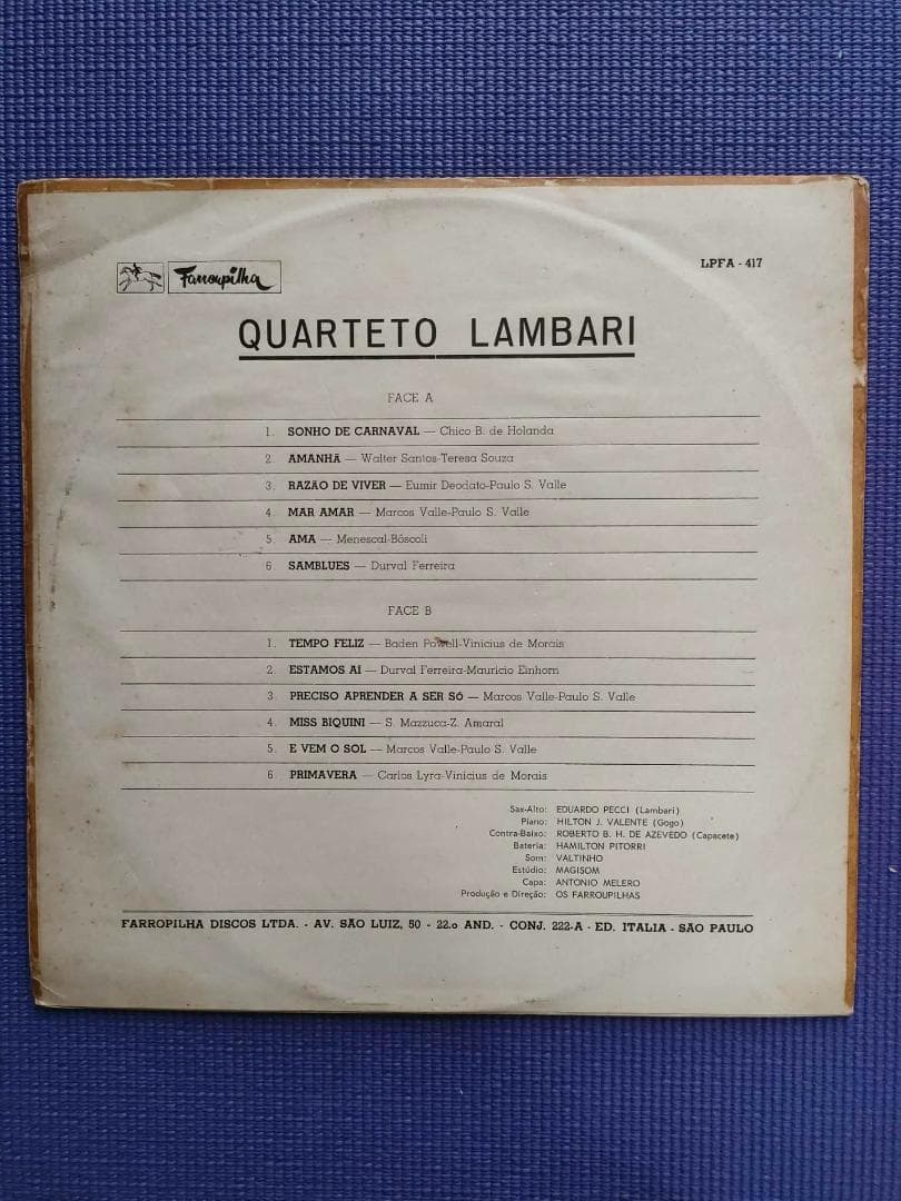 超レア　オリジナル・ブラジル盤　Quarteto Lambari　LP