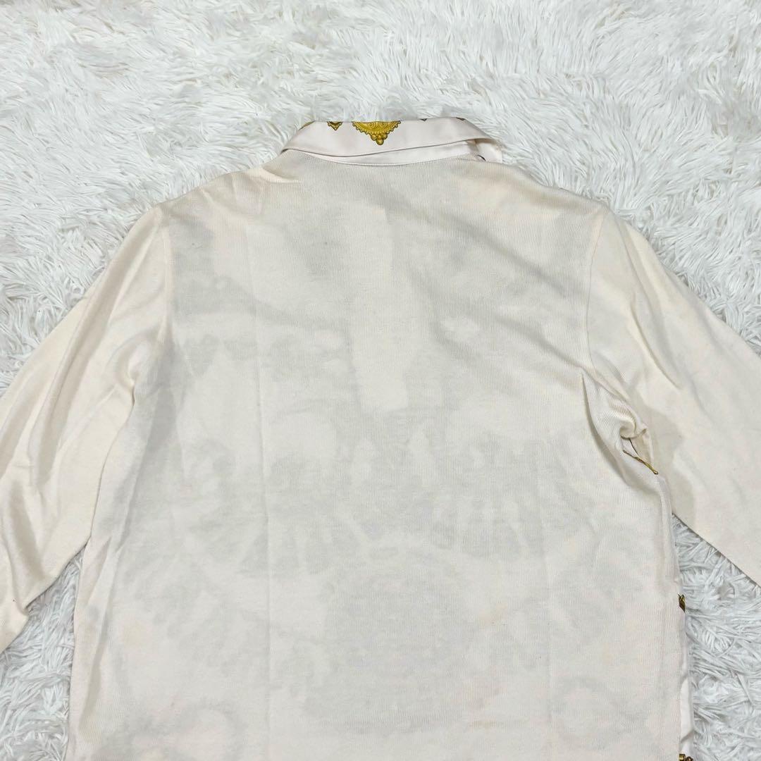 美品　HERMES スカーフ柄　シルク　長袖　ポロシャツ　総柄　S レディース