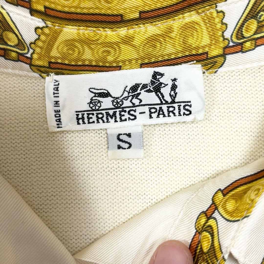 美品　HERMES スカーフ柄　シルク　長袖　ポロシャツ　総柄　S レディース