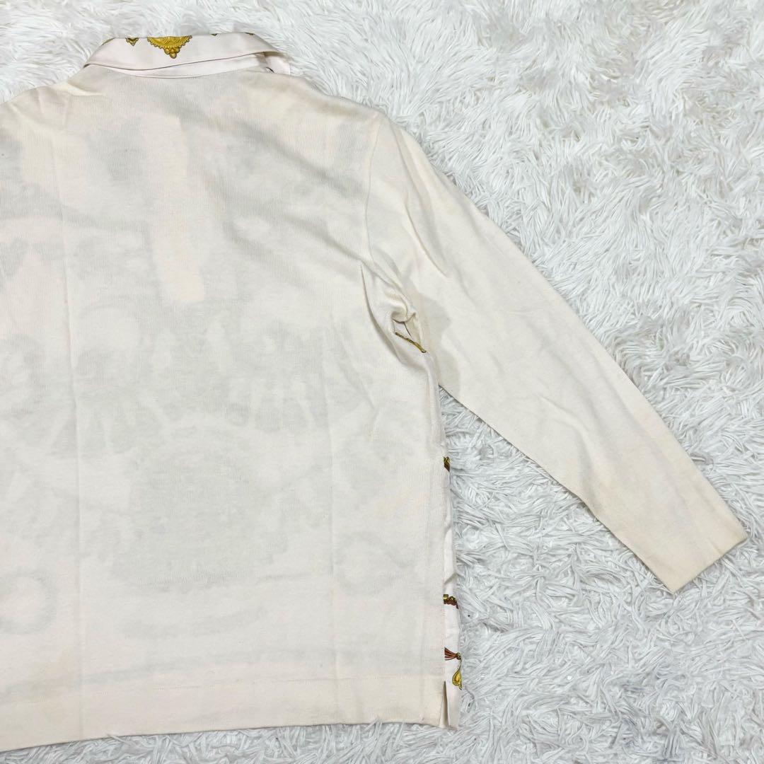 美品　HERMES スカーフ柄　シルク　長袖　ポロシャツ　総柄　S レディース