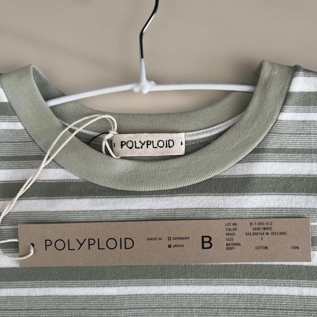 新品未使用POLYPLOID ストライプ Tシャツ セージホワイト　3
