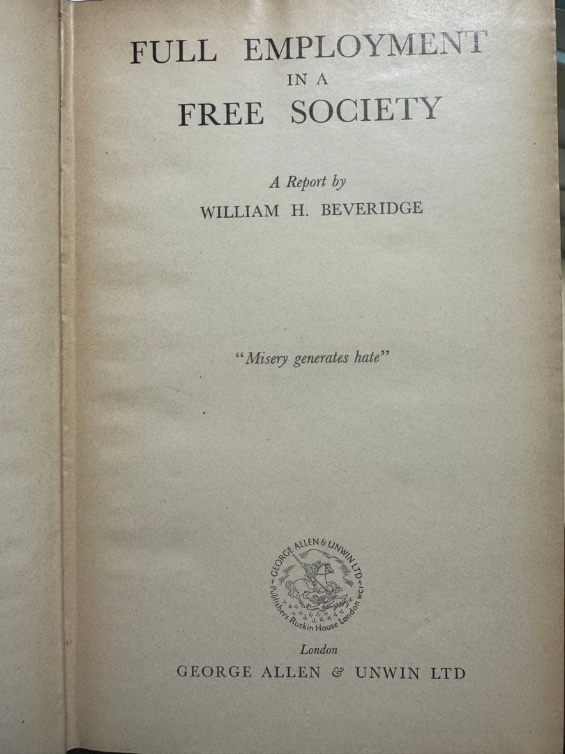 FULL EMPLOYMENT IN A FREE SOCIETY,べヴァリッジ
