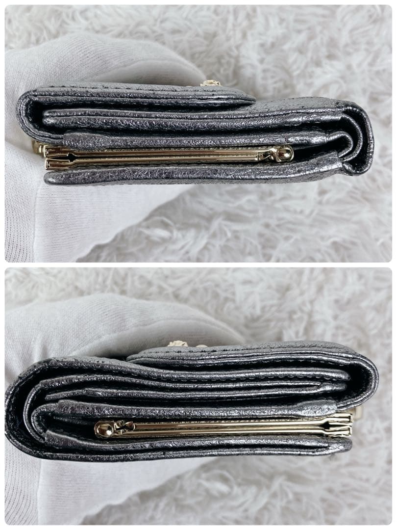 極美品✨アナスイ 折り財布 ソルーナ がま口 ロゴ スタッズ シルバー　金