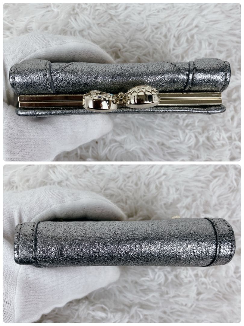 極美品✨アナスイ 折り財布 ソルーナ がま口 ロゴ スタッズ シルバー　金