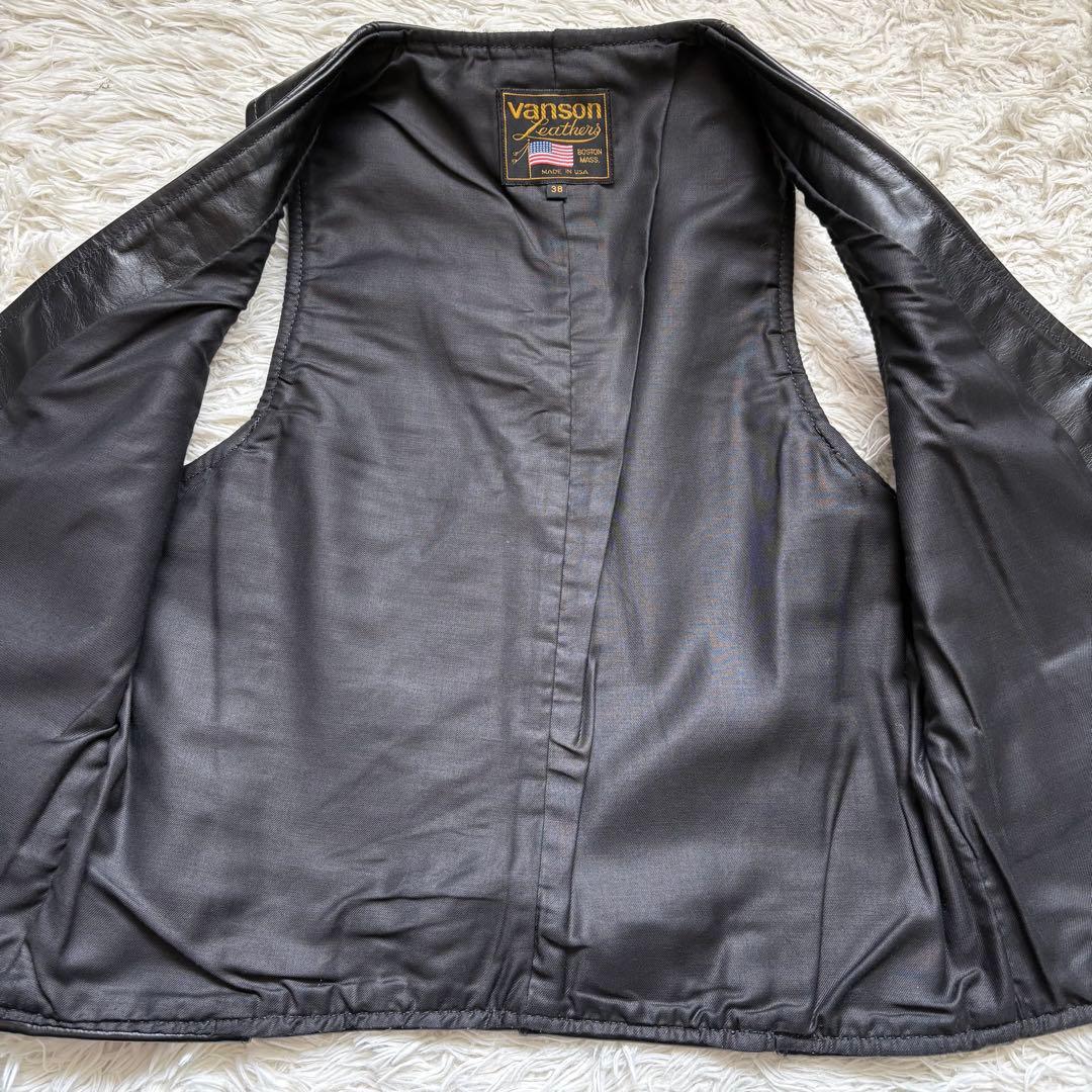極美品　Vanson レザーベスト　38 ブラック　TALONジップ　メンズ