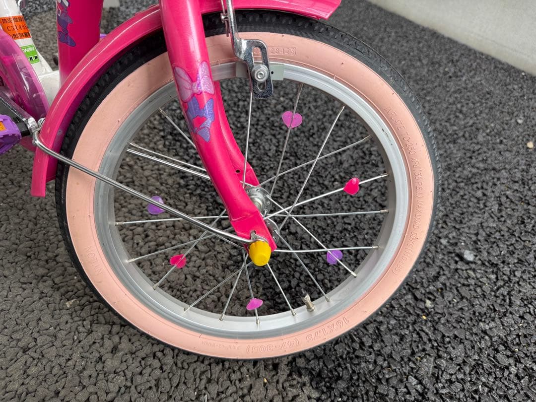 【美品・室内保管】アイデス ミニーマウス 子供用自転車 16インチ 補助輪付
