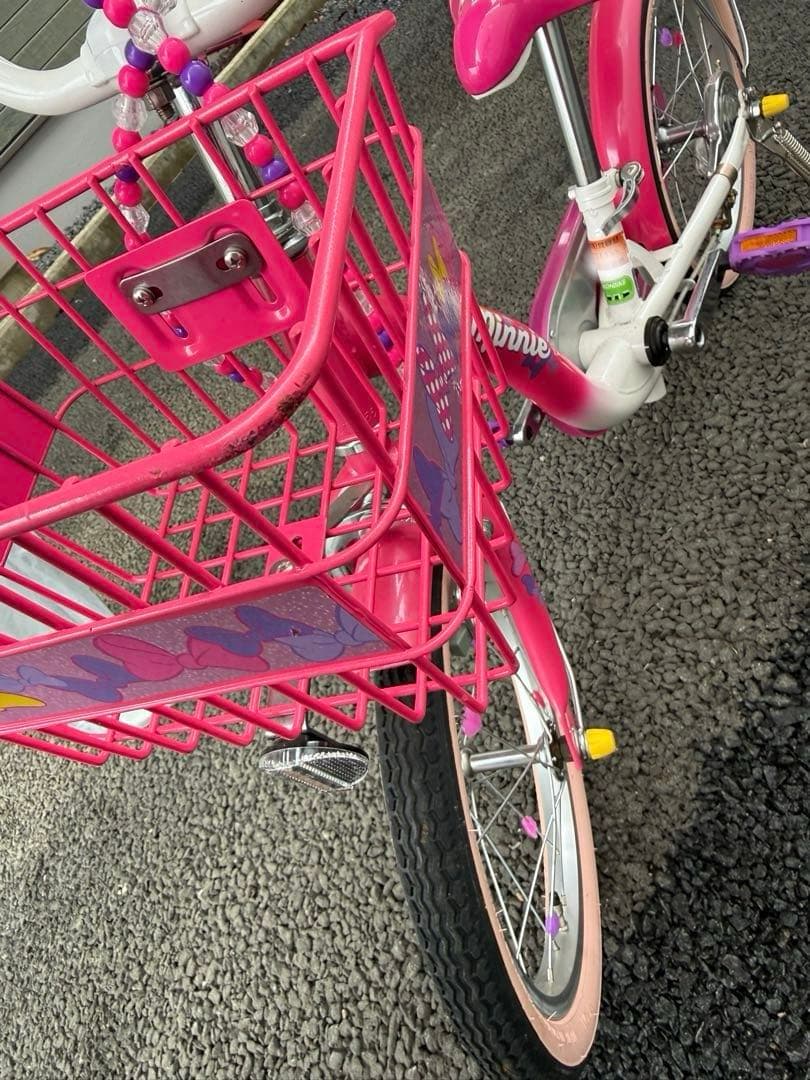 【美品・室内保管】アイデス ミニーマウス 子供用自転車 16インチ 補助輪付