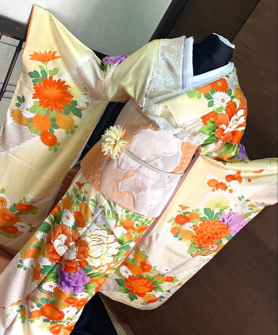 振袖フルセット６点15800円サイズM金駒刺繍正絹