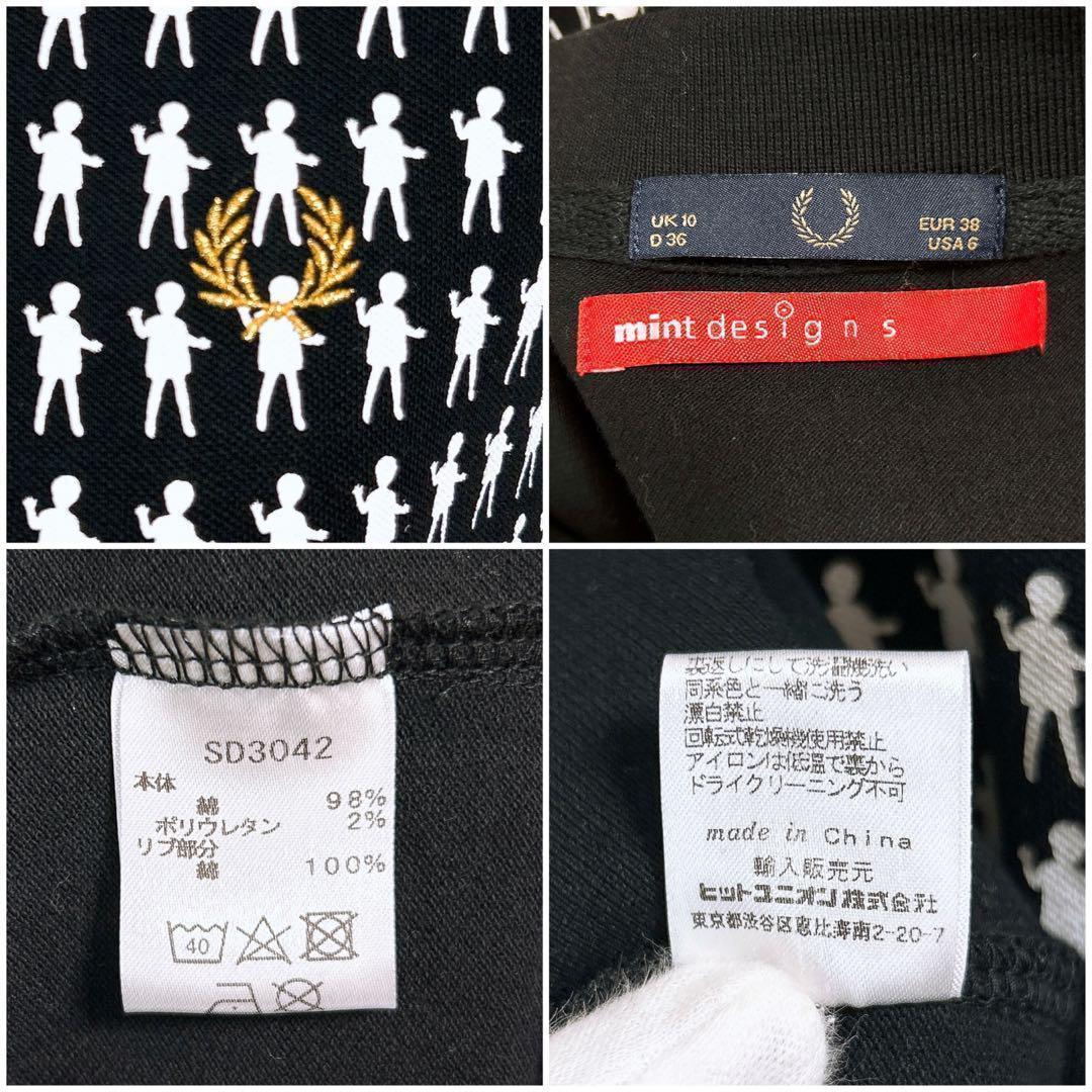 【極美品】フレッドペリー ×ミントデザインズ コラボ＊総柄 ポロワンピース 黒白