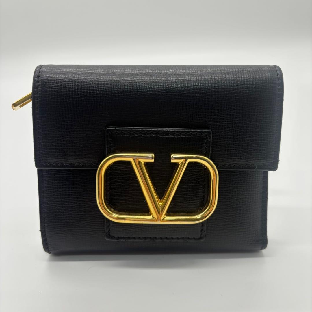 美品 VALENTINO ヴァレンティノ 三つ折り財布 ウォレット ブラック