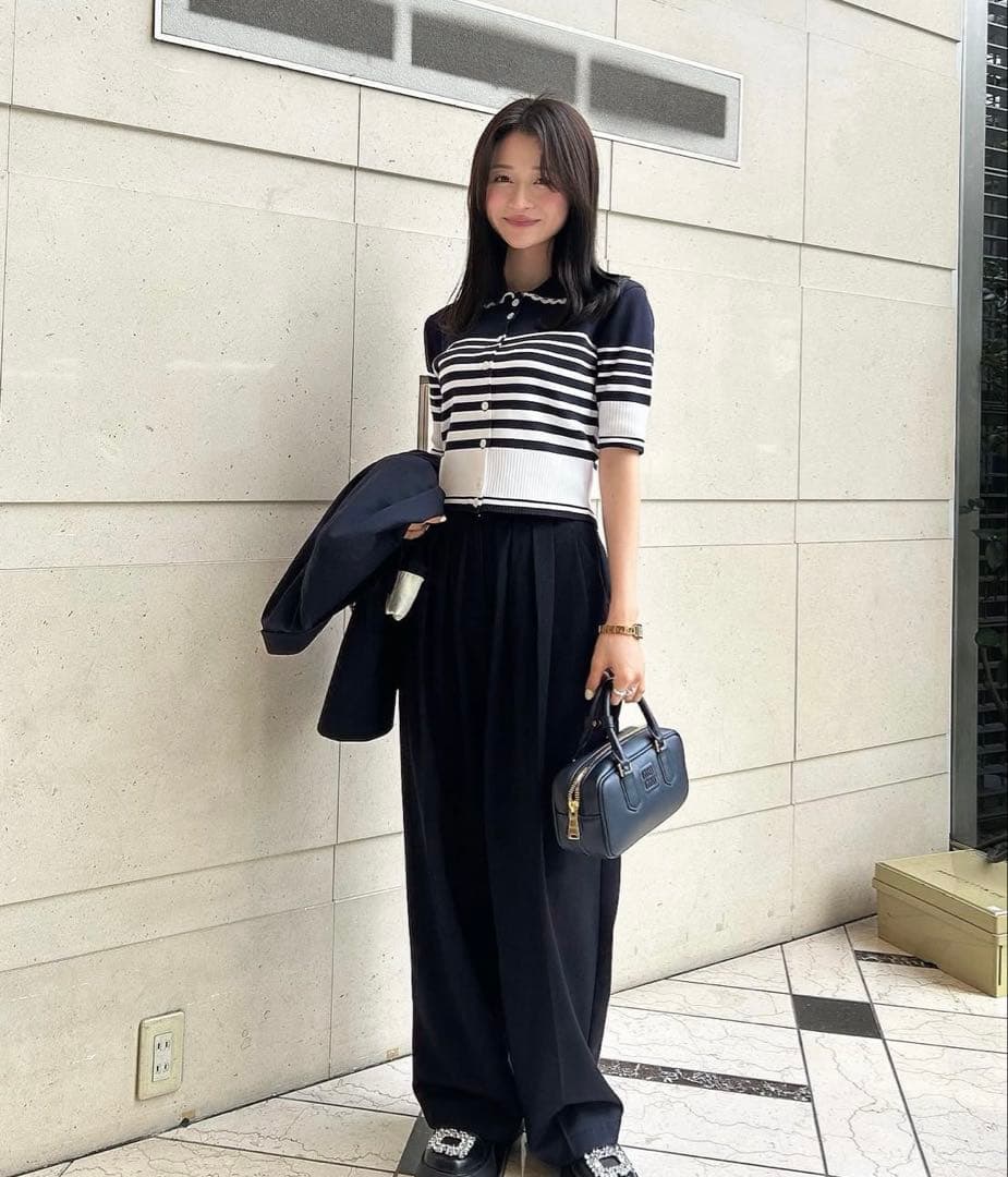 Bibiy ROSIE SHIRT KNIT NAVY ネイビー　襟付きニット