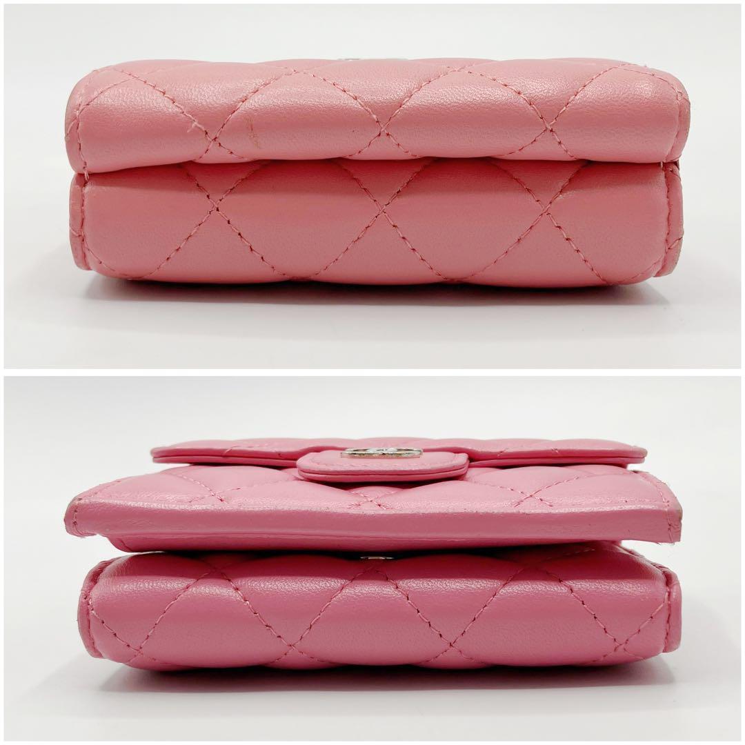 美品✨ シャネル マトラッセ 三つ折り財布 ラムスキン ピンク