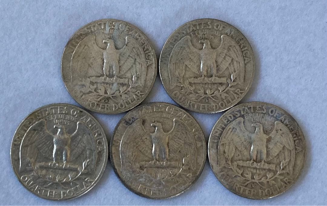 1959年～1964年　ワシントン　25セント銀貨　5枚セット