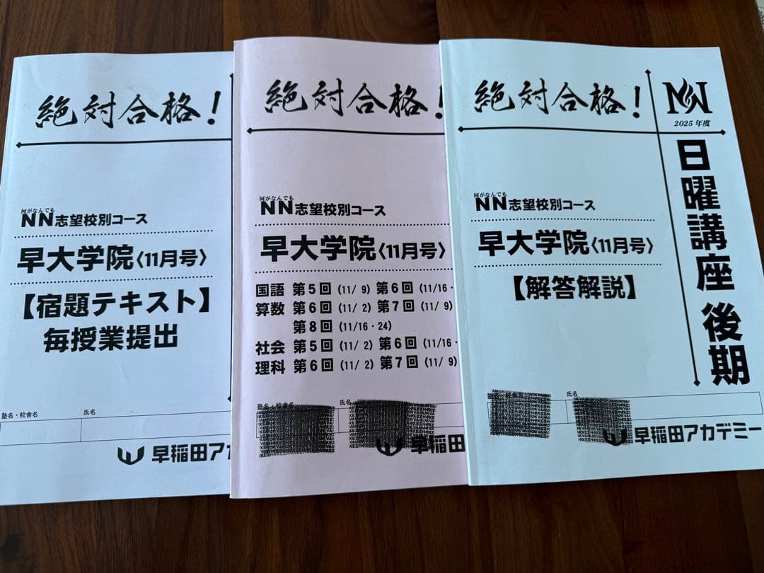 早稲アカ　NN 早大学院　日曜講座9月〜12月　 １２冊