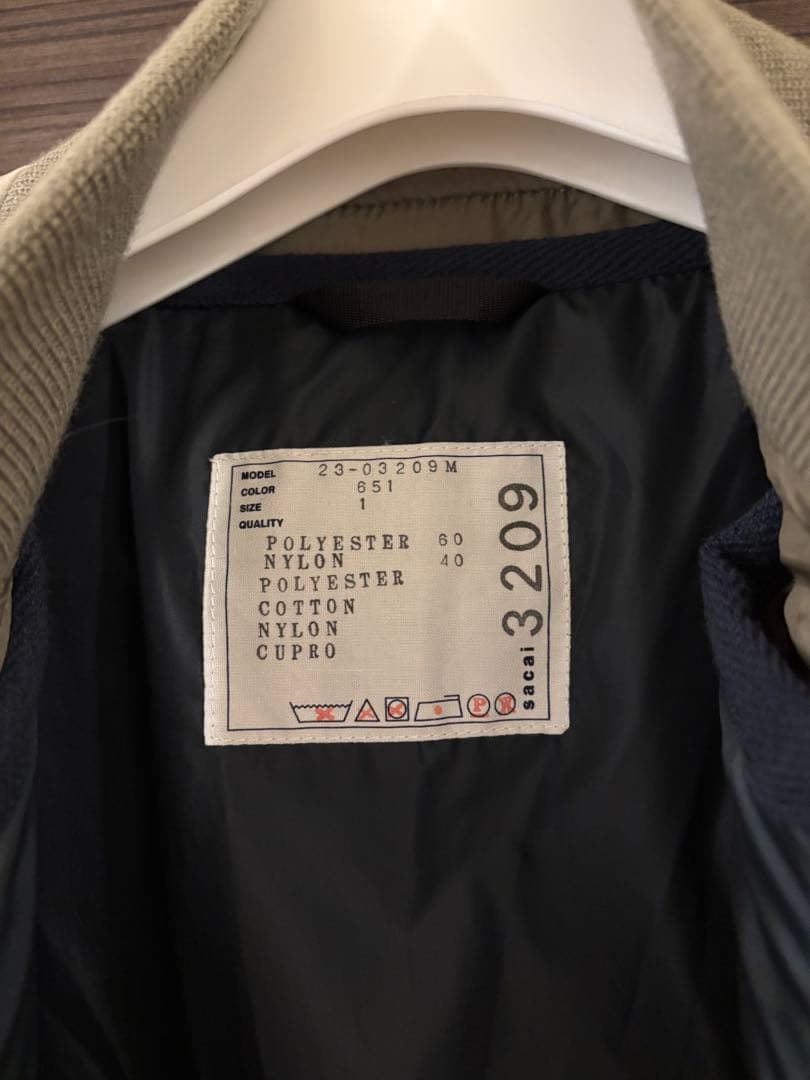 sacai サカイ　フェイクスエードミックスブルゾンMA-1 23AW