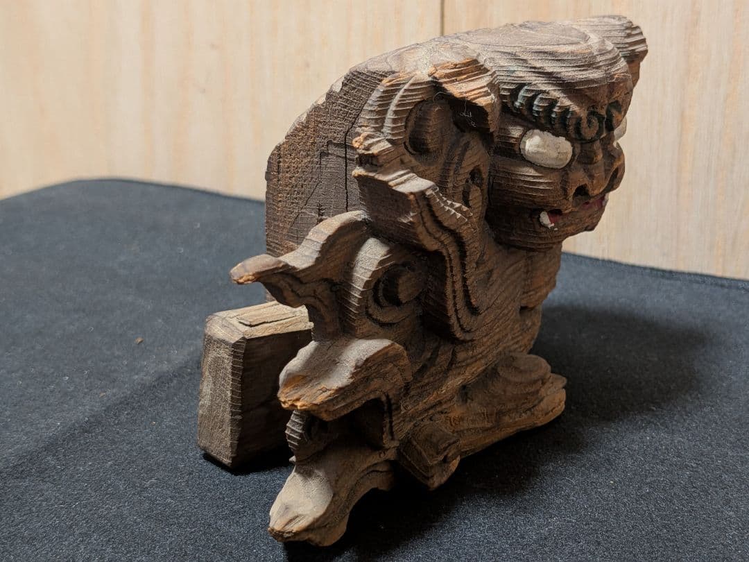 社寺古材 木鼻 獅子彫刻 江戸時代期と推定 時代物 残欠