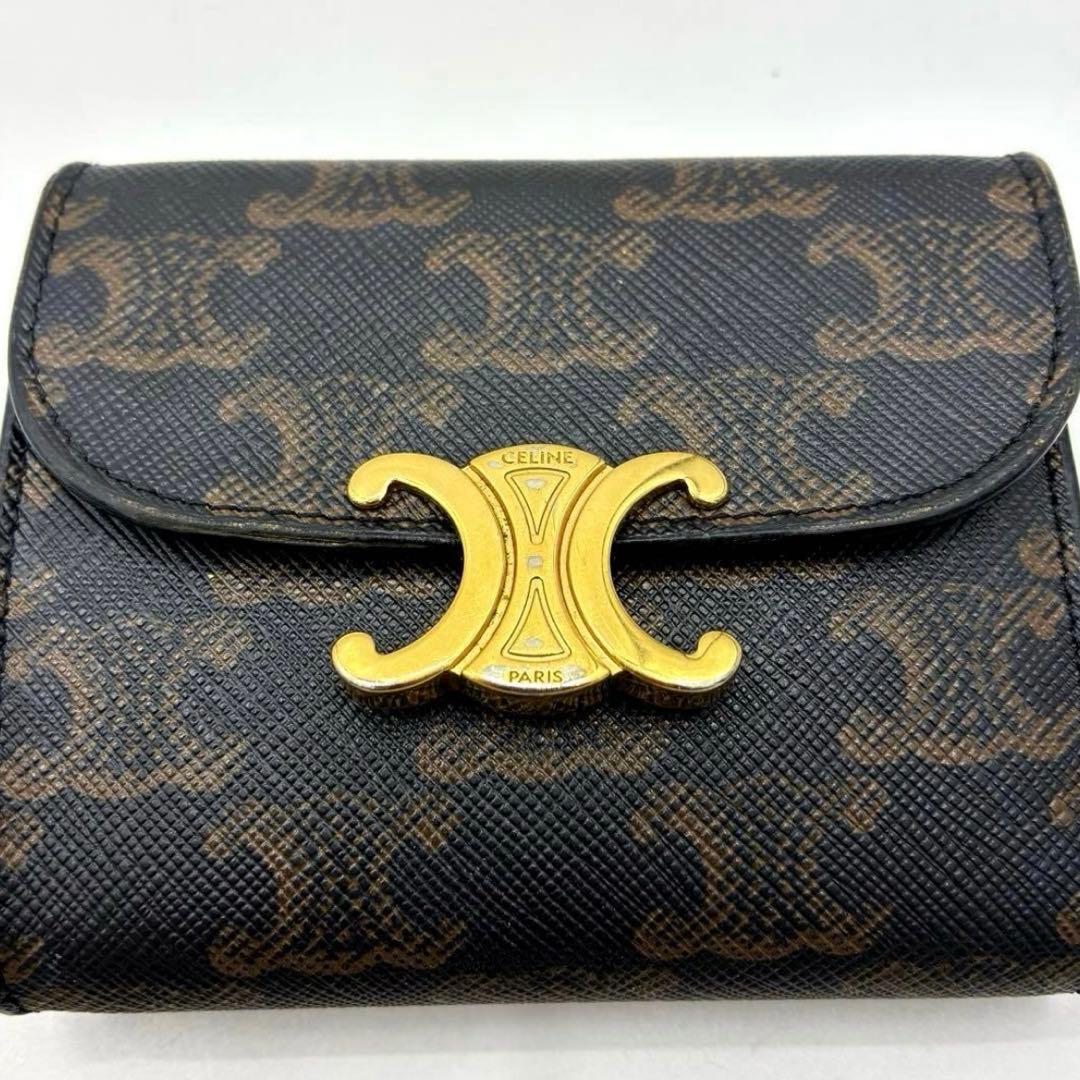CELINE　スモールフラップウォレットトリオンフ　トリオンフキャンバス　タン