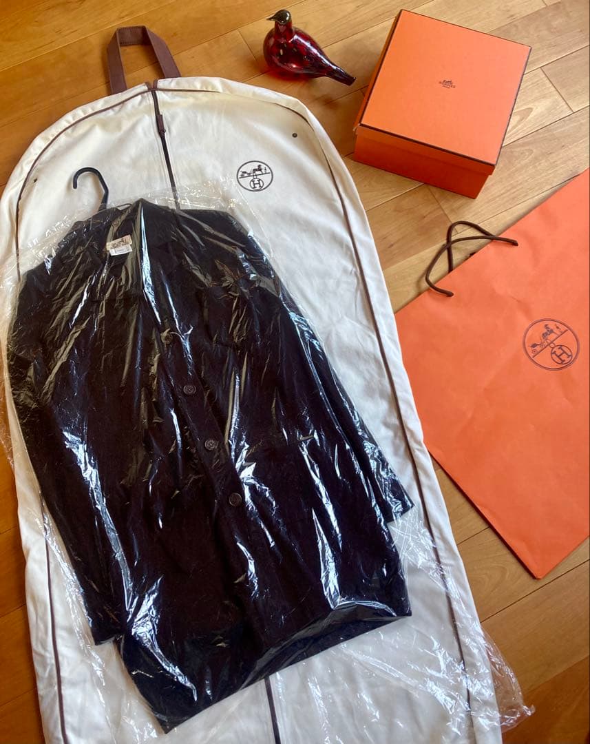 HERMES カシミヤロングカーディガン ブラック 水牛ボタン クリーニング済