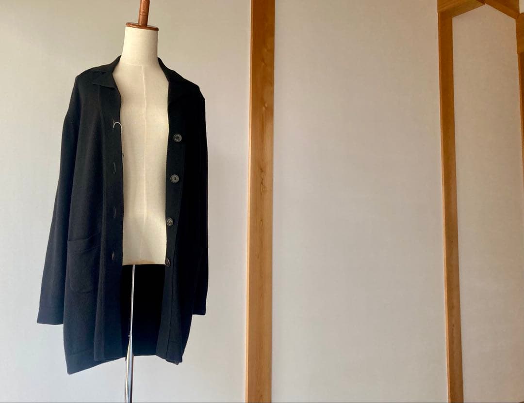 HERMES カシミヤロングカーディガン ブラック 水牛ボタン クリーニング済