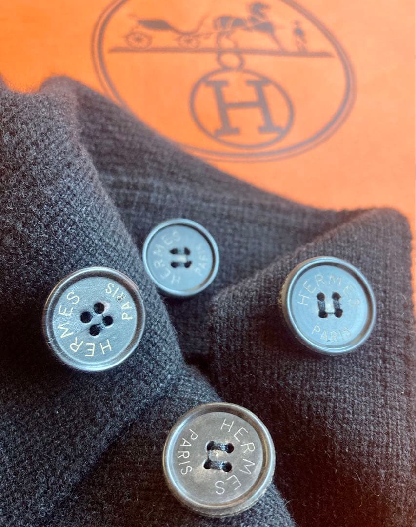 HERMES カシミヤロングカーディガン ブラック 水牛ボタン クリーニング済