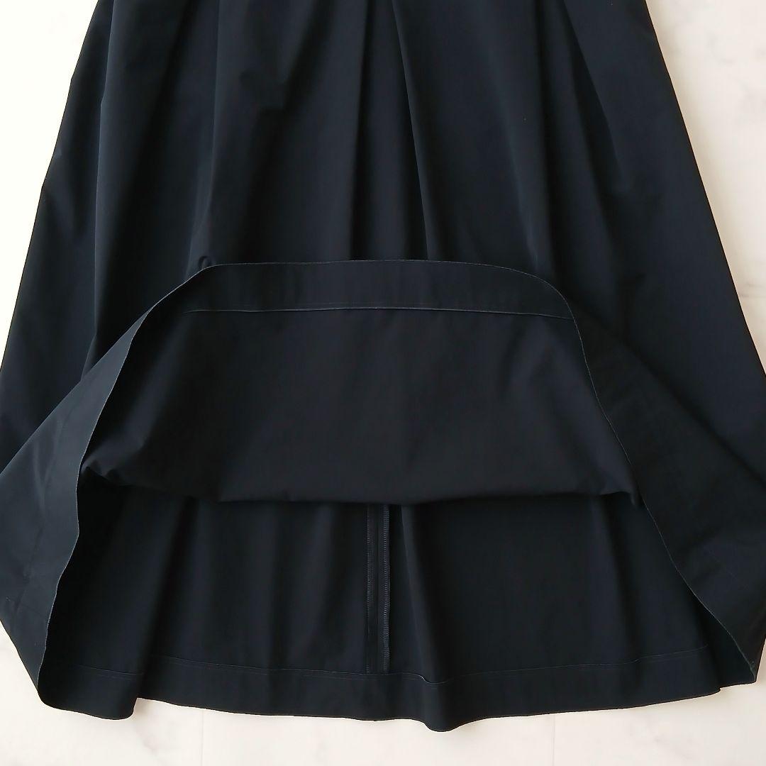 美品 ボールジィ 洗える ストレッチタフタ ボックスタックワンピース 34 濃紺